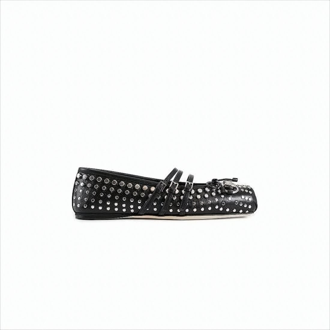 Gucci Studded Black Leather Flats