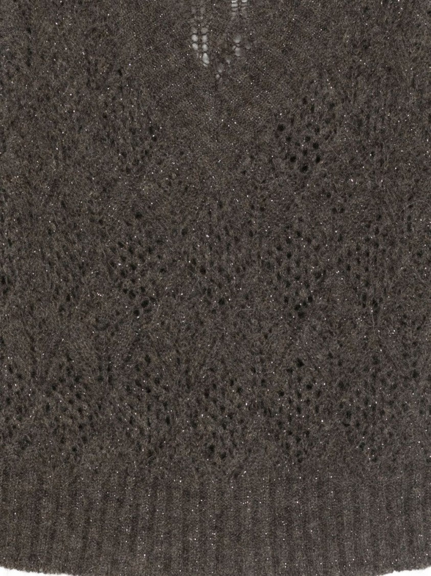 Dexterior Textured Openwork Brown Sweater With Relaxed Fit