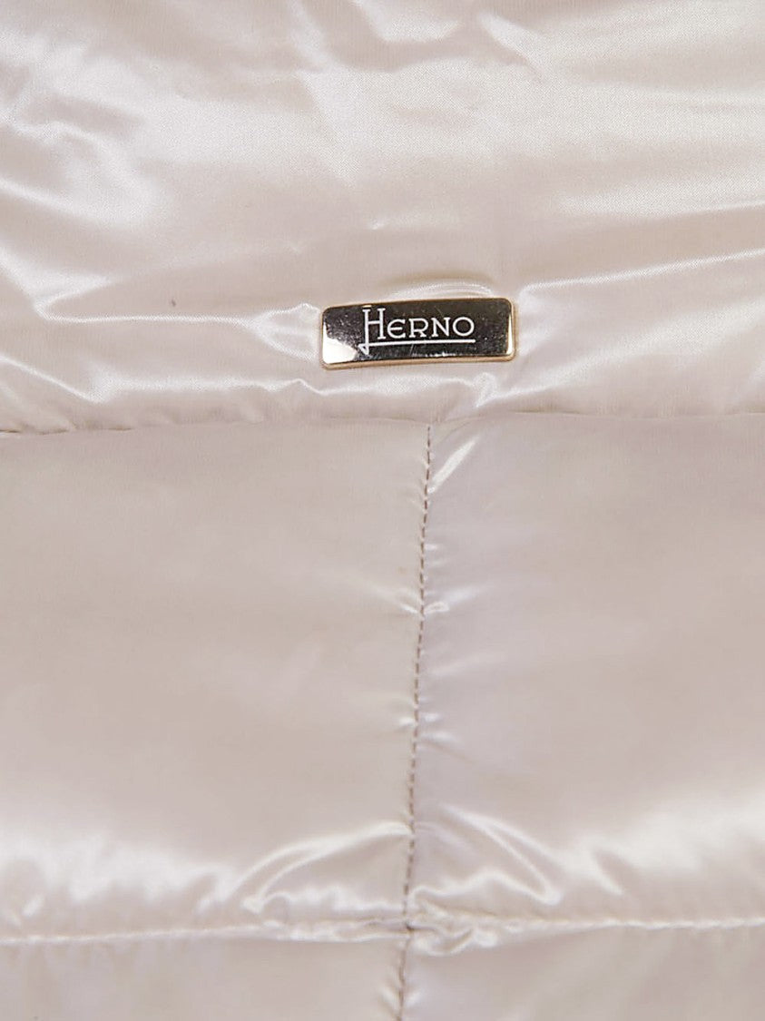 Herno Puffer Coat With High Collar And Button Detail