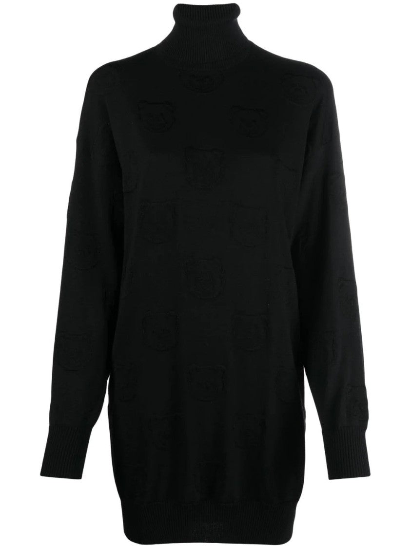 Moschino High Neckline Mini Dress In Virgin Wool With Textured Patterns