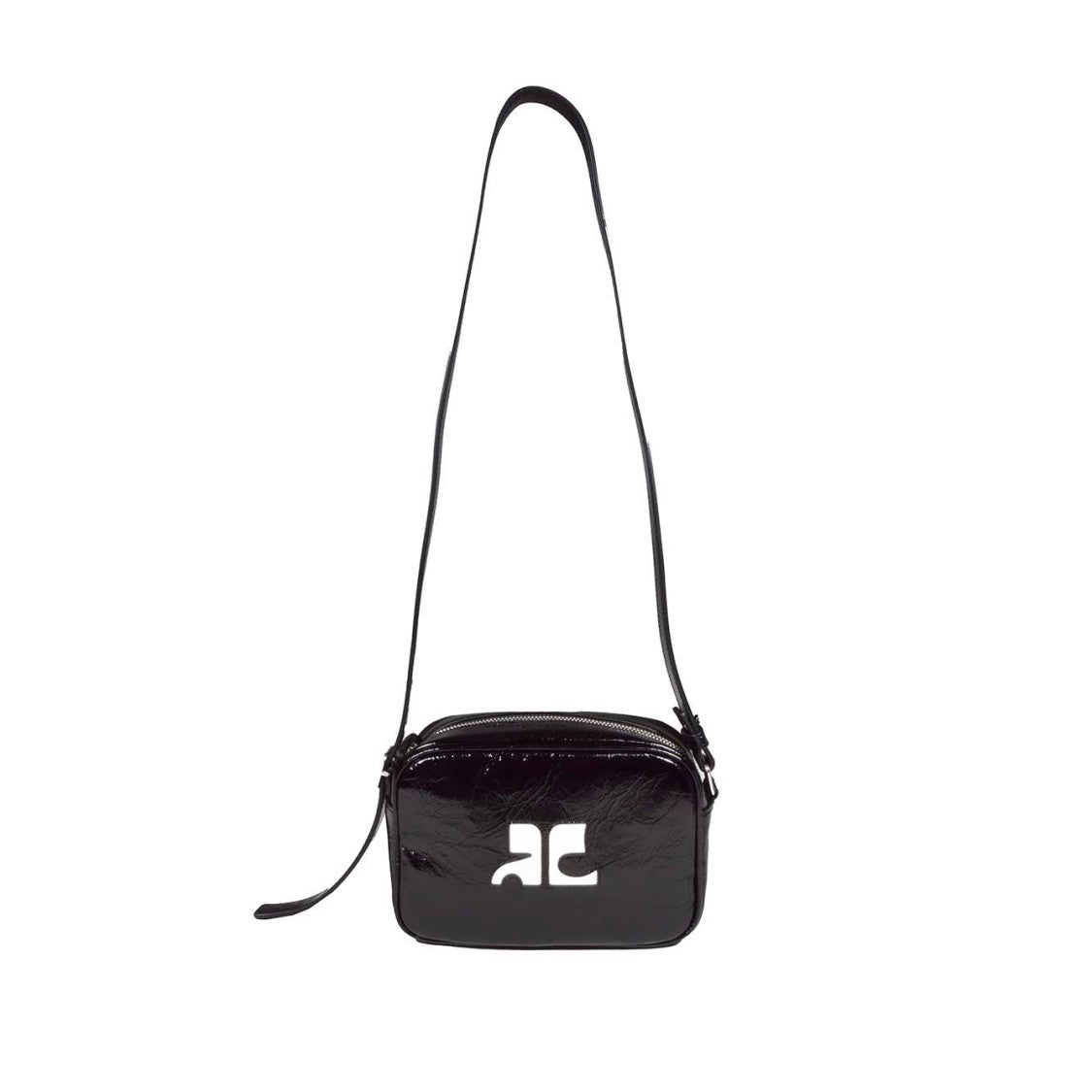 Courrèges Reedition Naplack Shoulder Bag In Black Vinyl