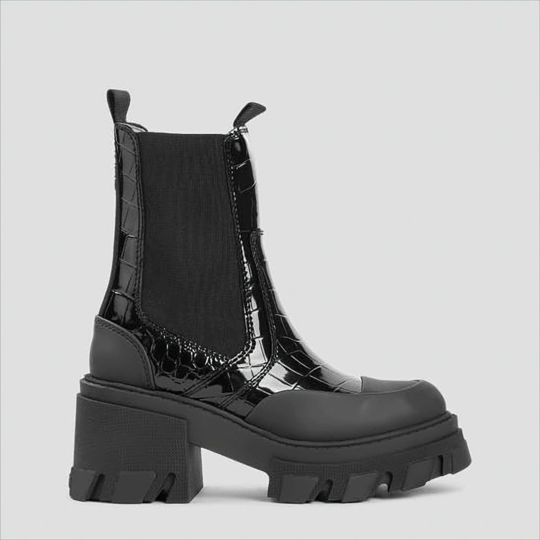 Ganni Chunky Platform Boots With Croc-Embossed Leather And Lug Sole