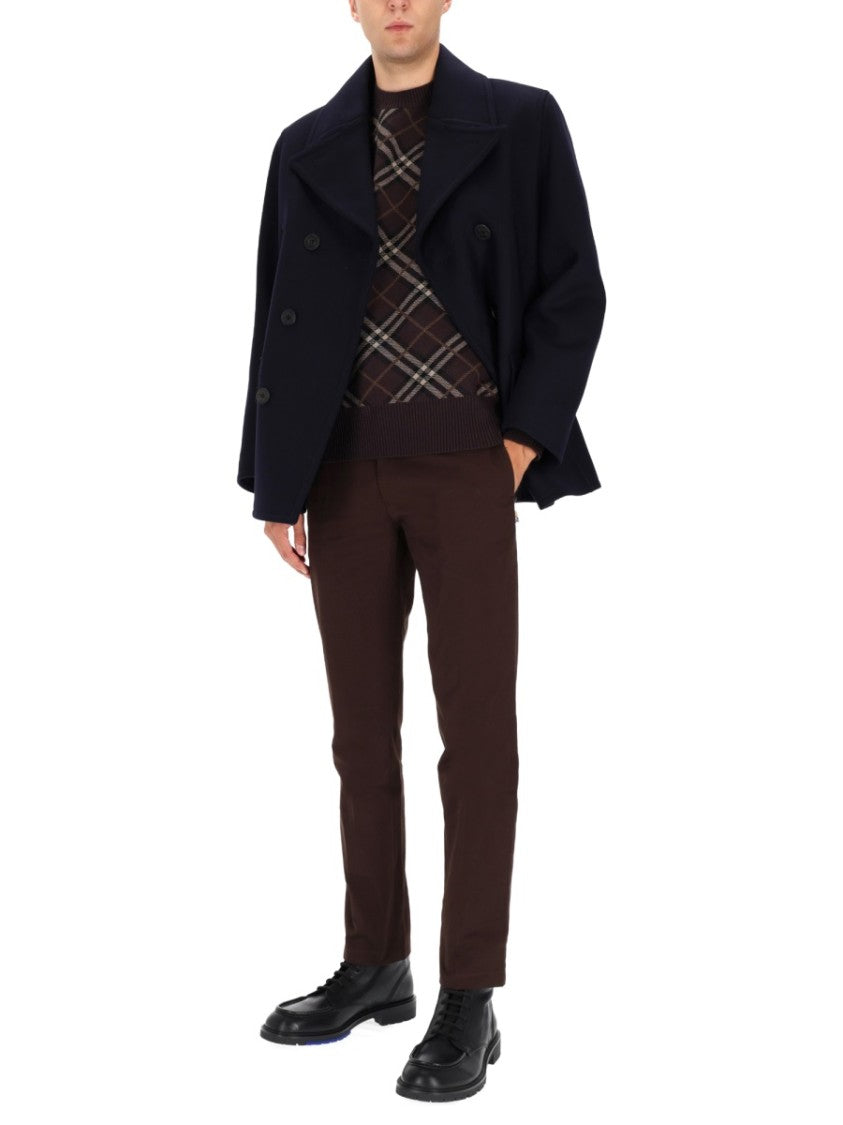 Burberry Double-Breasted Navy Wool Peacoat