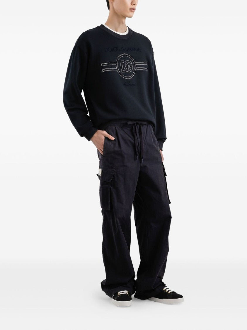 Dolce & Gabbana Dark Blue Crew Neck Sweatshirt With Logo Emblem