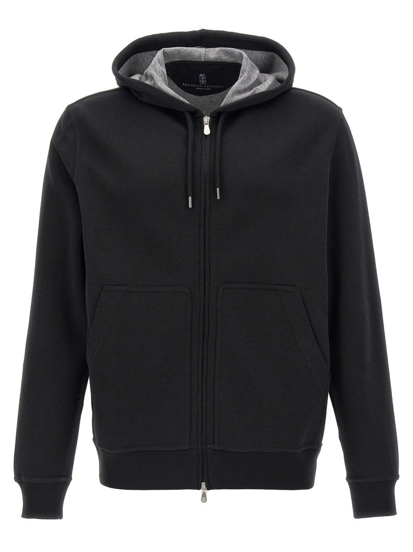 Brunello Cucinelli Black Zip Hoodie With Cashmere