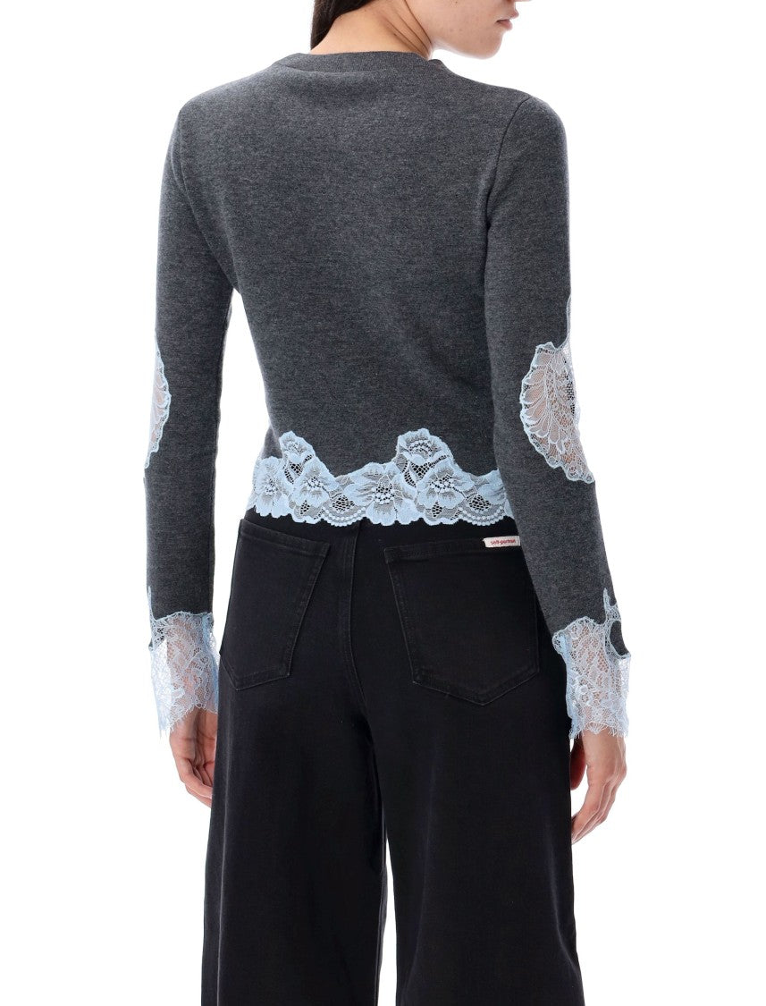 Self-Portrait Knit Crew Neck Lace Detail Sweater
