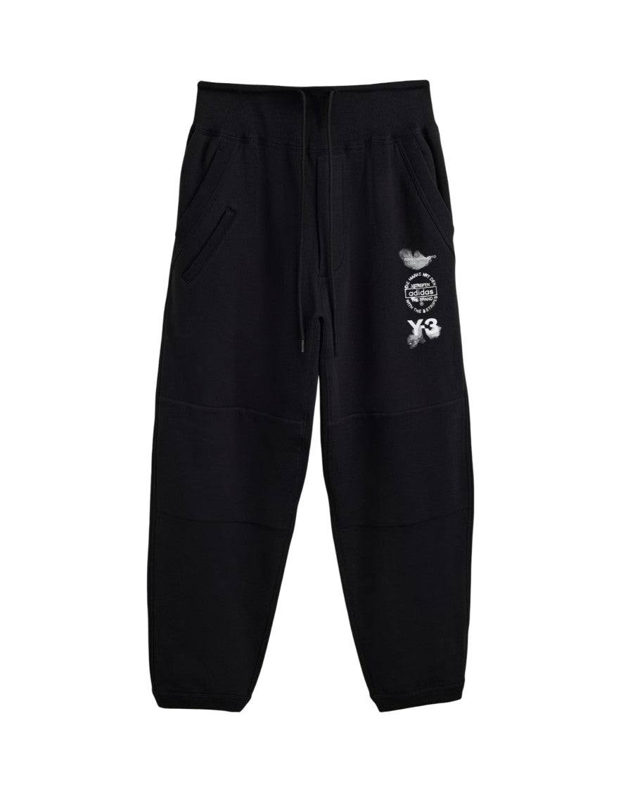 Y-3 Relaxed Fit Black Track Pants With Graphic Print And Zippered Pockets