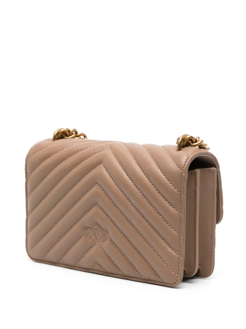 Pinko Chevron-Pattern Quilted Handbag With Metal Embellishment