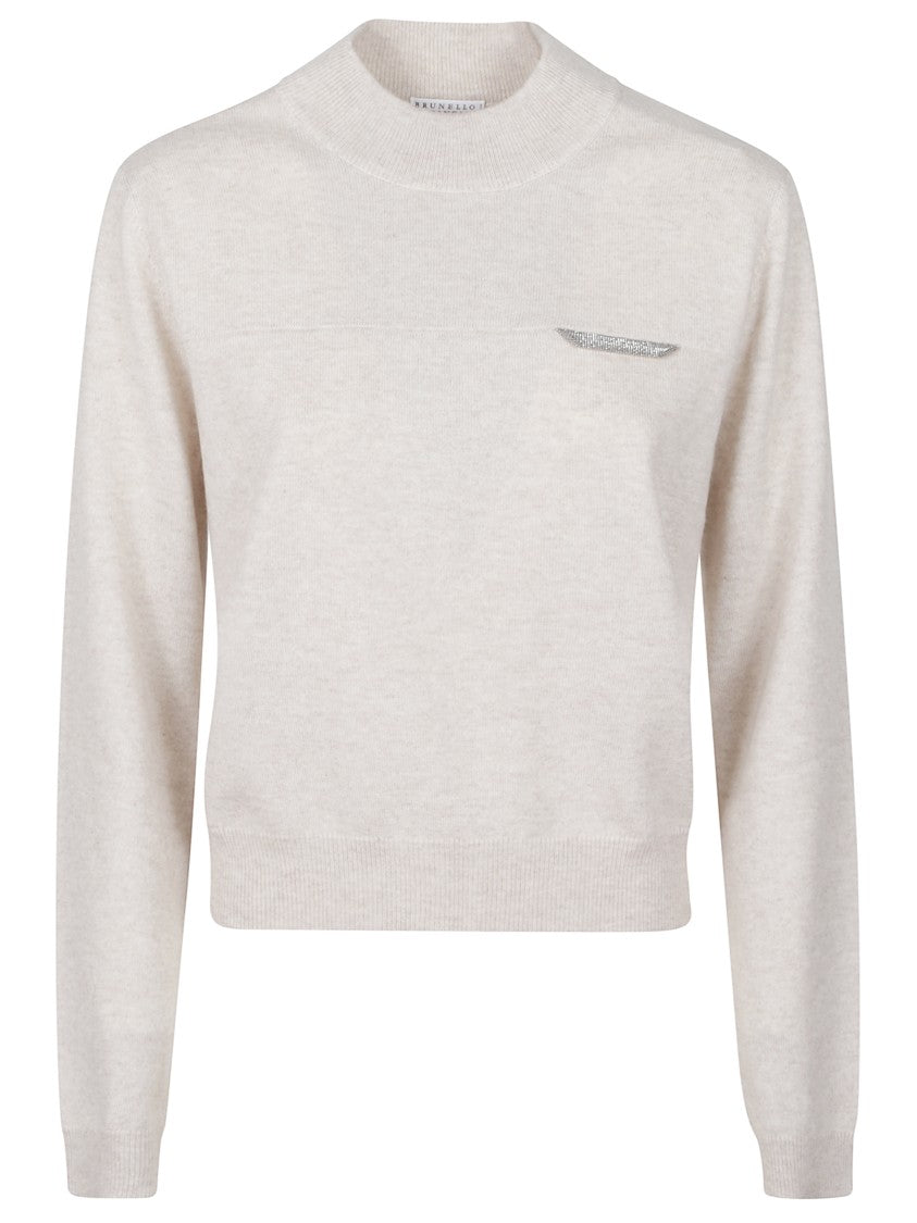 Brunello Cucinelli Finely Knit Crewneck Sweater With Brass Detail