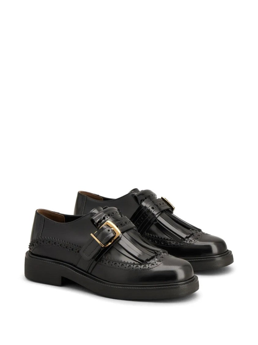 Tod's Polished Black Leather Monkstrap Loafers