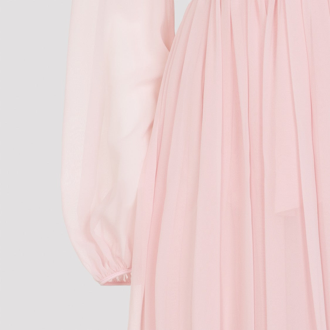 Giambattista Valli Pink Silk Long Dress With Scalloped Edges And Balloon Sleeves