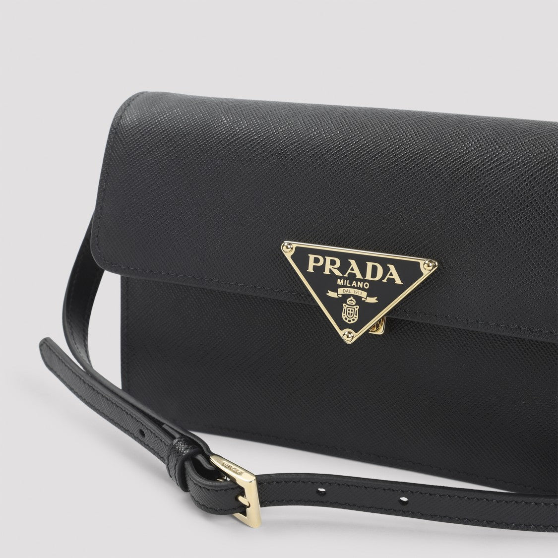 Prada Rectangular Black Saffiano Leather Handbag With Gold Hardware