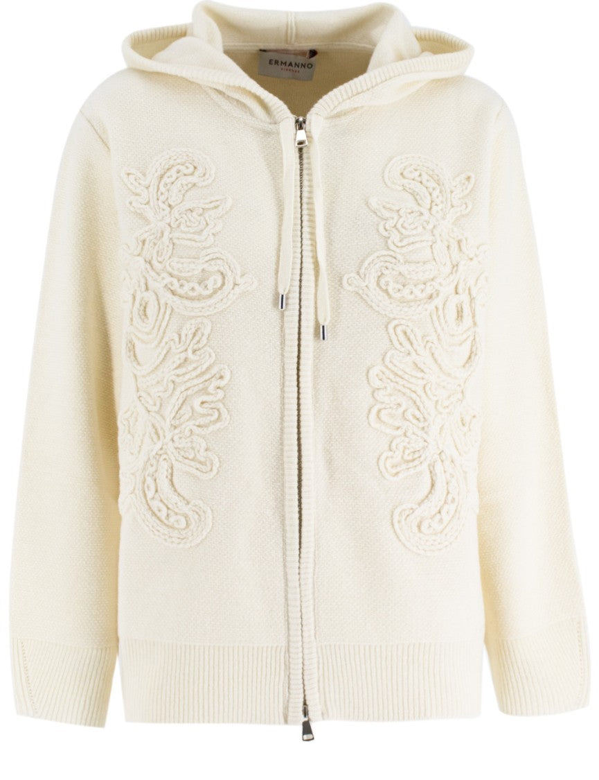 Ermanno Firenze Hooded Sweatshirt With Maxi Wool Floral Embroidery