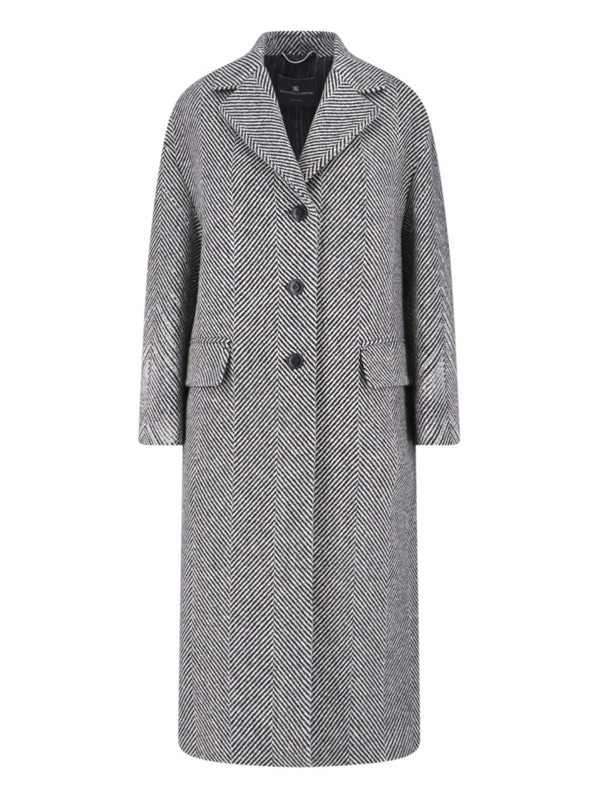 Ermanno Scervino Maxi Coat With Houndstooth Pattern – Black