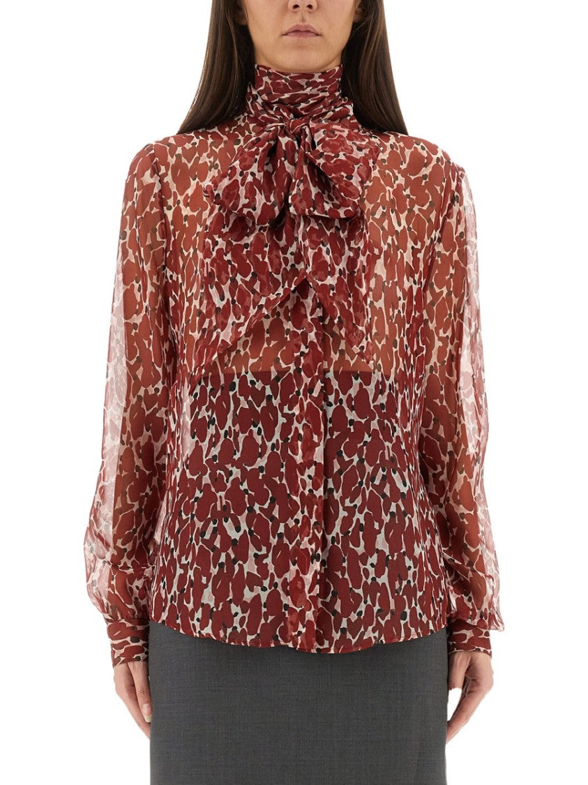 Saint Laurent Sheer Silk Blouse With Bow Tie Detail