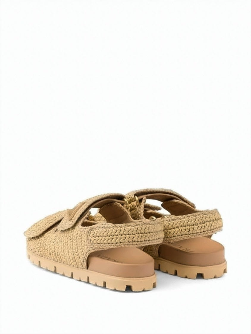 Prada Woven Texture Sandals With Adjustable Straps And Triangular Logo