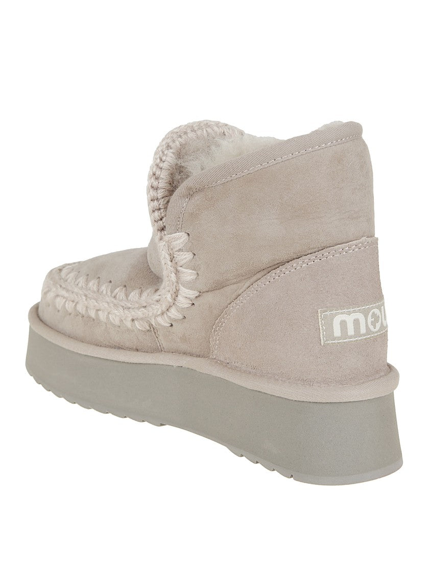 Mou Plush Sheep Skin Ankle Boots With Whipstitch Detailing