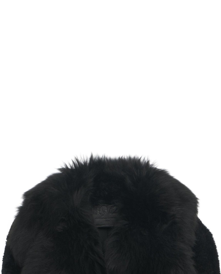 Desa 1972 Voluminous Black Fur Coat With Generous Collar And Waist Belt