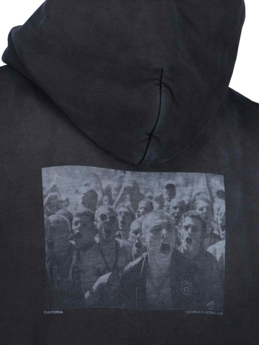 Cultura Logo Hoodie, In Black Cotton, Worsted Effect