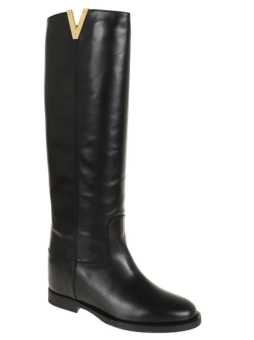 Via Roma 15 Knee-High Black Calfskin Boots
