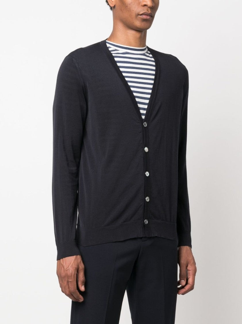 Drumohr Navy Blue Cotton Fine Knit Cardigan