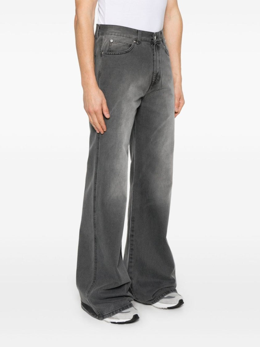 Luu Dan Wide-Leg Denim Jeans With Concealed Fly And Whiskering Effect