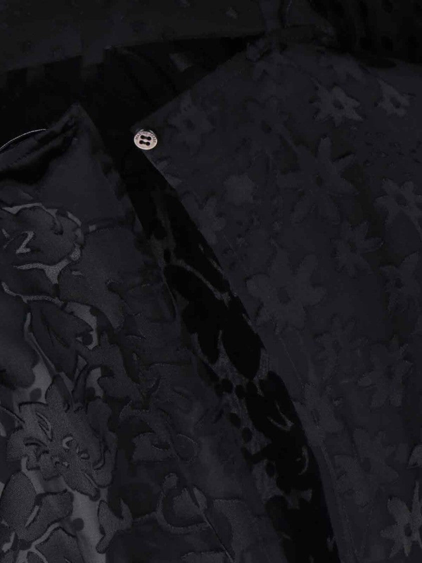 Marine Serre Sheer Black Midi Dress With Floral Patterns And Scarf Detail