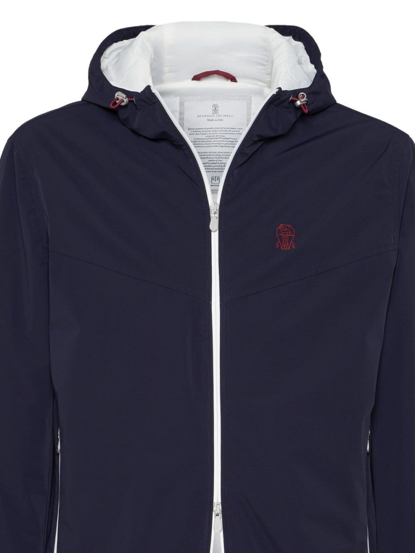 Brunello Cucinelli Fitted Blue Coat With Zip Front