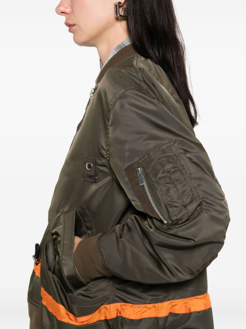 Sacai Short Jacket With Khaki Base And Orange Stripe Detail