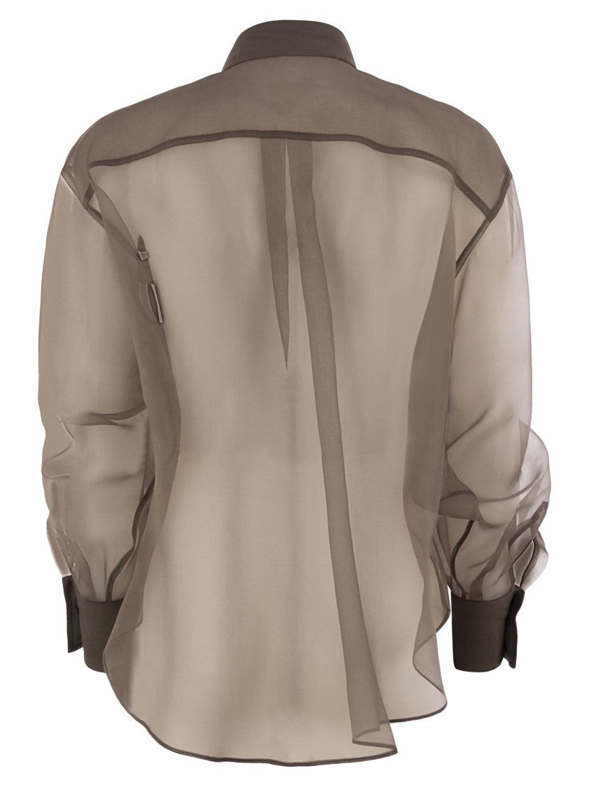Brunello Cucinelli Crispy Silk Shirt With Flora Appliqué