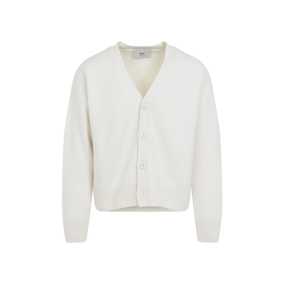 Ami Warm Wool-Cashmere Blend Cardigan With V-Neck And Button-Down Front