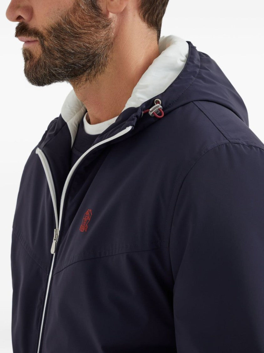 Brunello Cucinelli Fitted Blue Coat With Zip Front