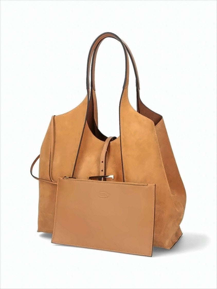 Tod's Spacious Suede Shoulder Bag With Metallic Buckle Closure