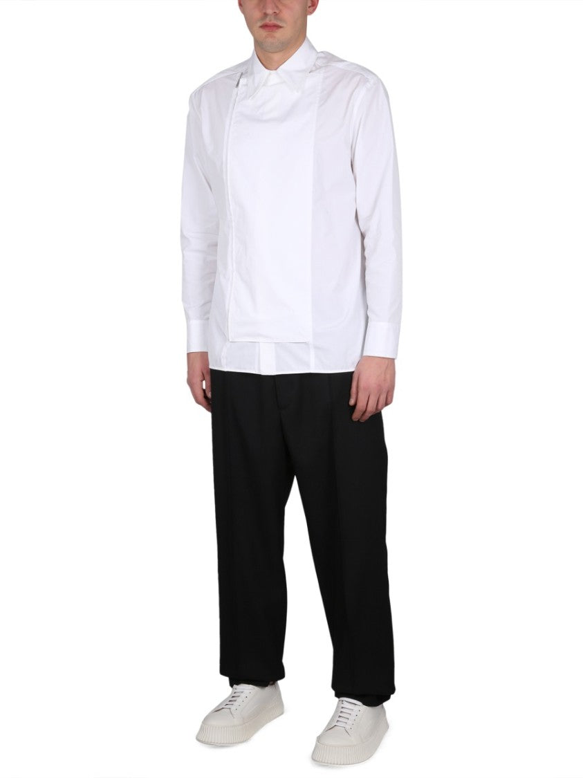 Jil Sander Asymmetrically Zippered White Casual Shirt