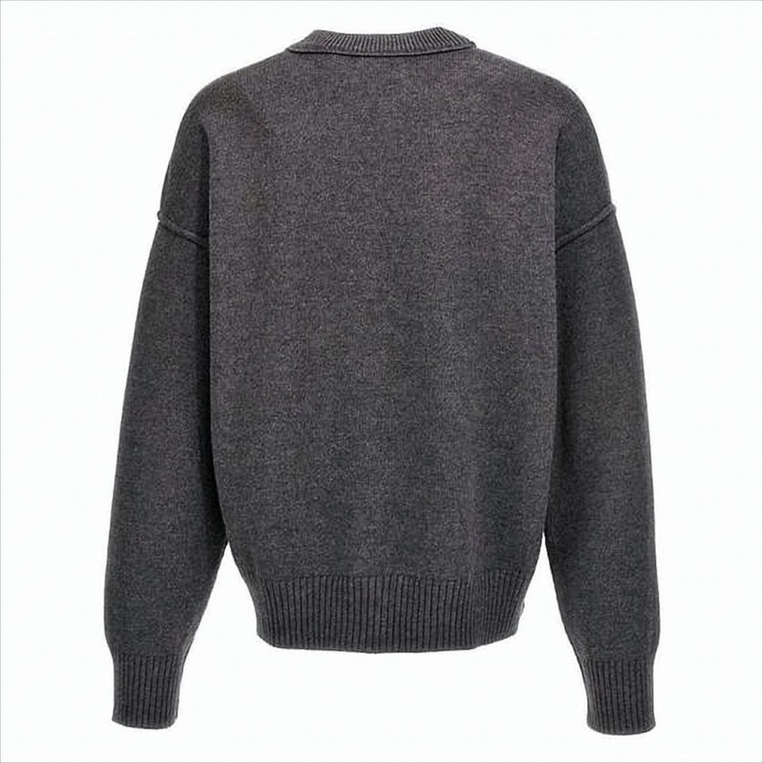 Ami Relaxed Fit Grey Wool Sweater With Heart Emblem