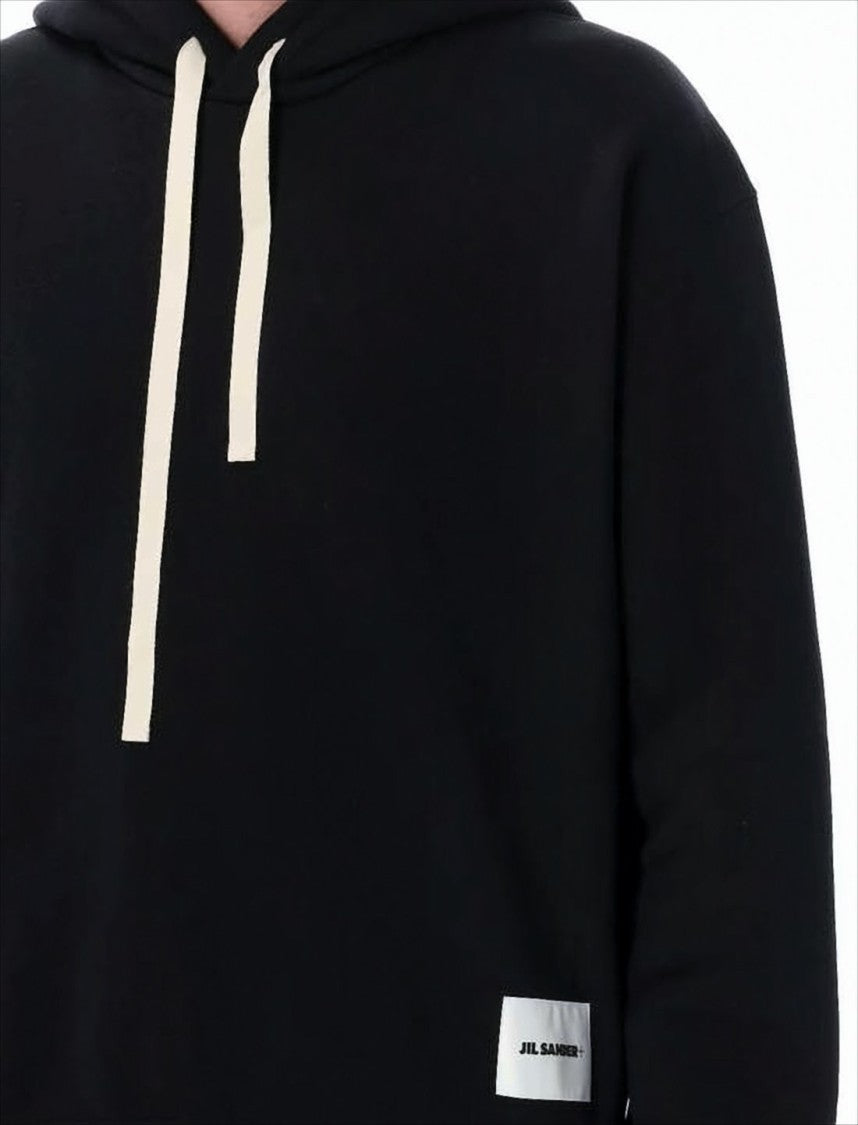 Jil Sander Minimalist Black Hoodie With Off-White Drawstrings