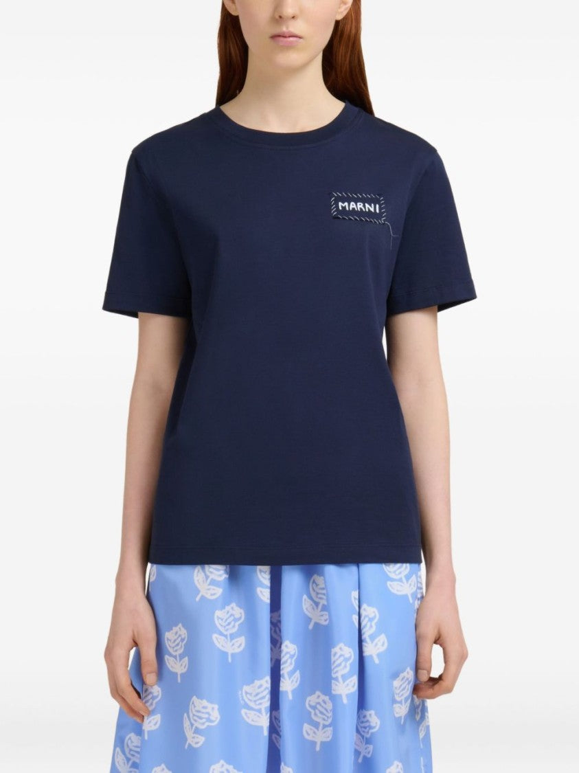Marni Relaxed Fit Black T-Shirt With Subtle Embroidered Logo