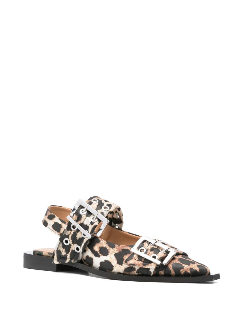 Ganni Pointed-Toe Ballerina Flats With Buckle Detail
