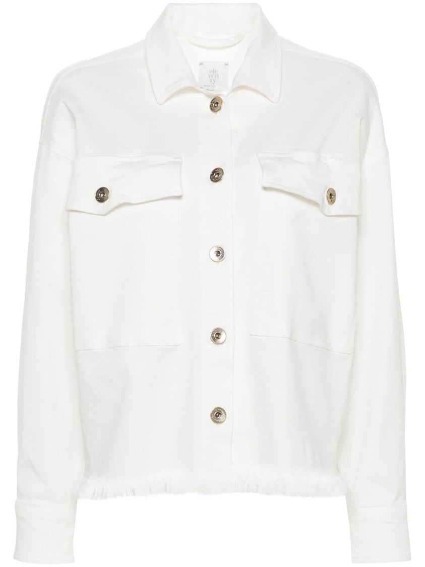Eleventy Frayed Hem Long Sleeve Shirt