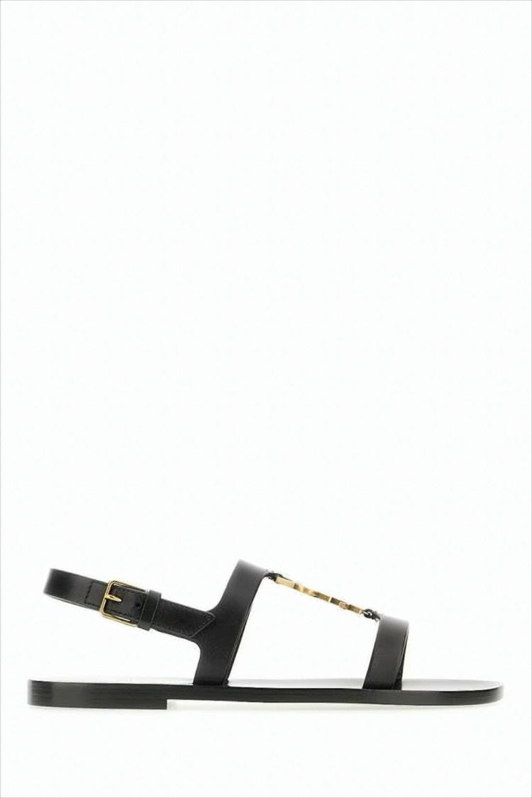 Saint Laurent Flat Lambskin Sandals With Gold-Tone Metal Detail