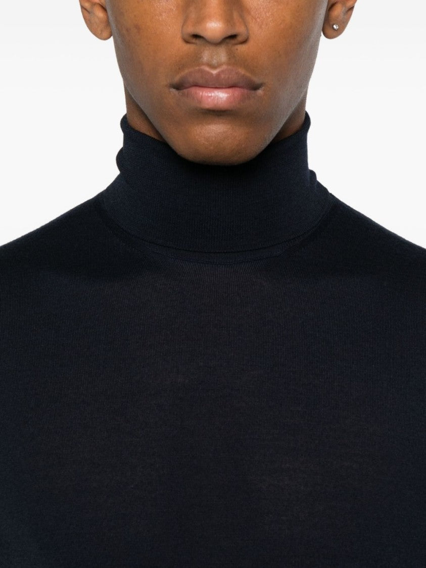 Drumohr Navy Blue Merino Wool Turtleneck Sweater