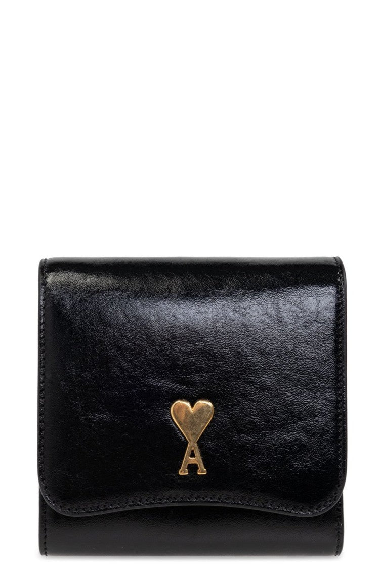 Ami Compact Calf Leather Wallet With Heart Emblem