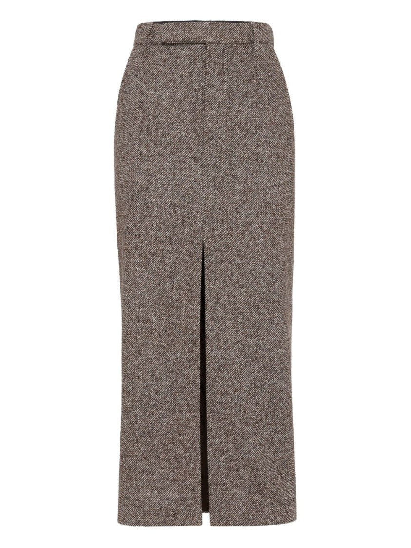 Brunello Cucinelli High-Waisted Houndstooth Midi Skirt