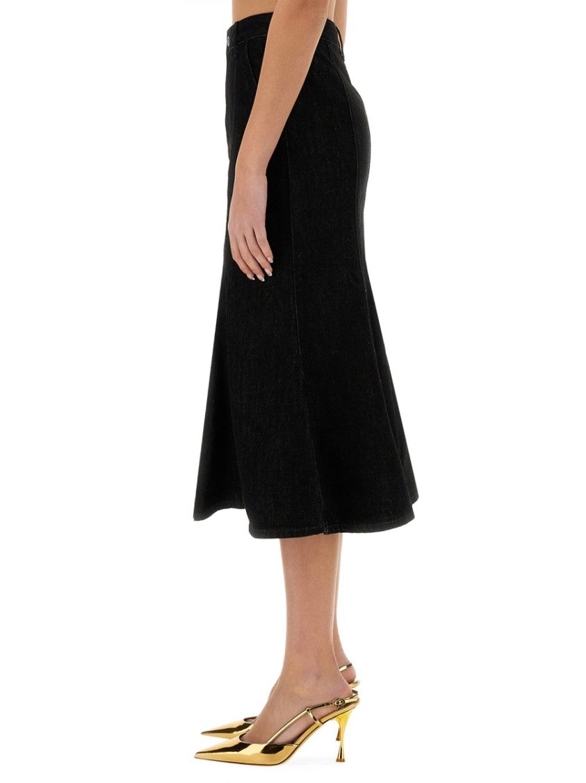 Self-Portrait Denim Flared Midi Skirt