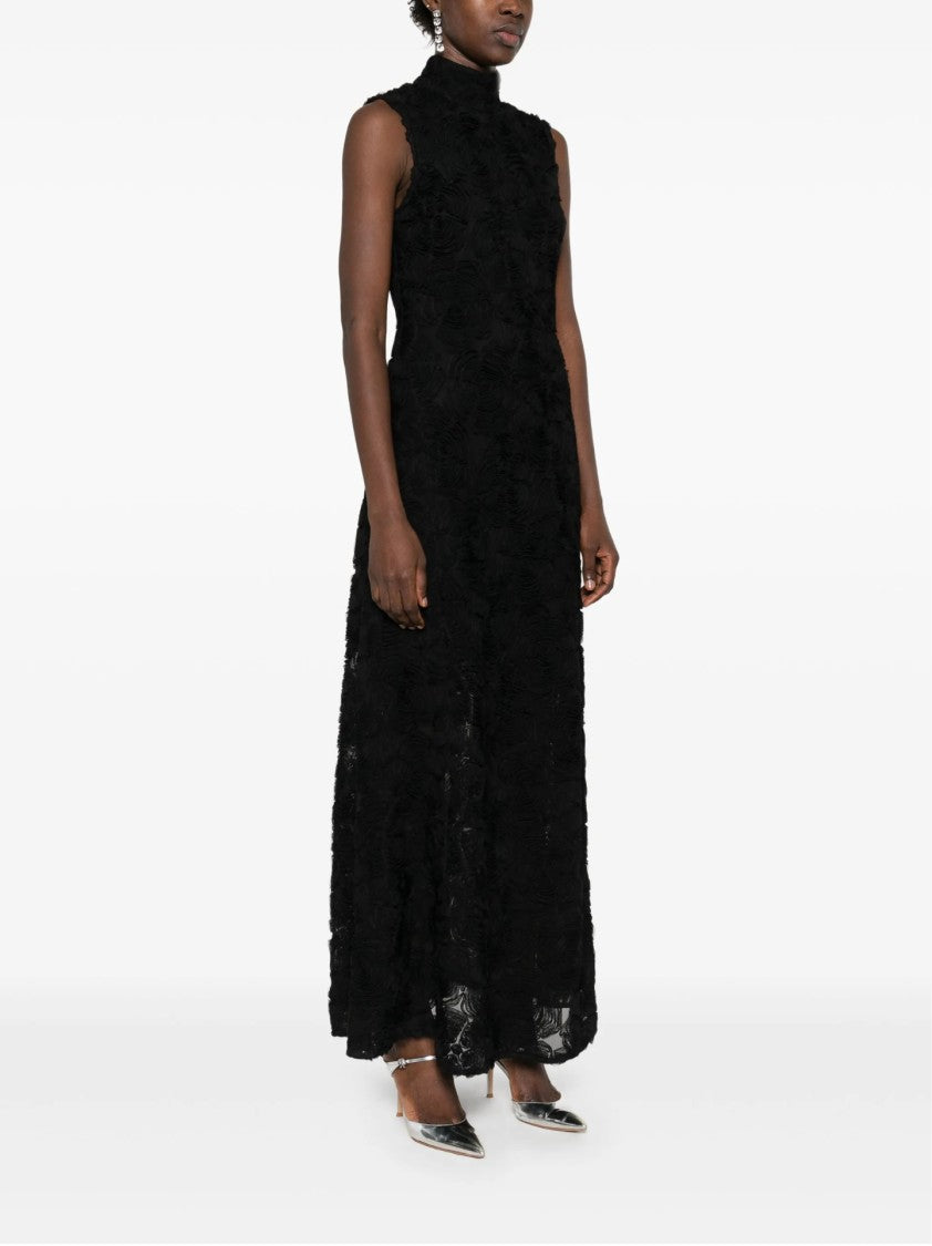 Rotate Sleeveless Floral Textured Maxi Dress With High Neckline