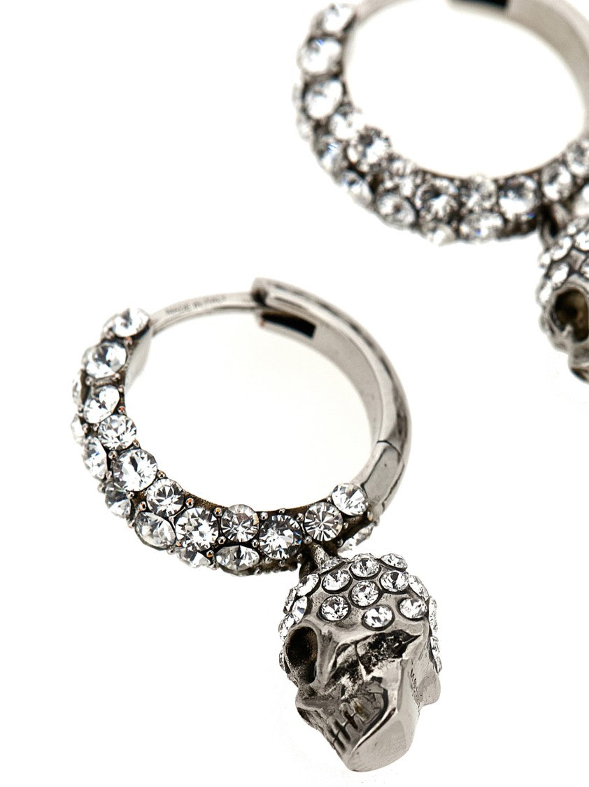 Mcqueen Rhinestone-Embellished Skull Pendant Earrings
