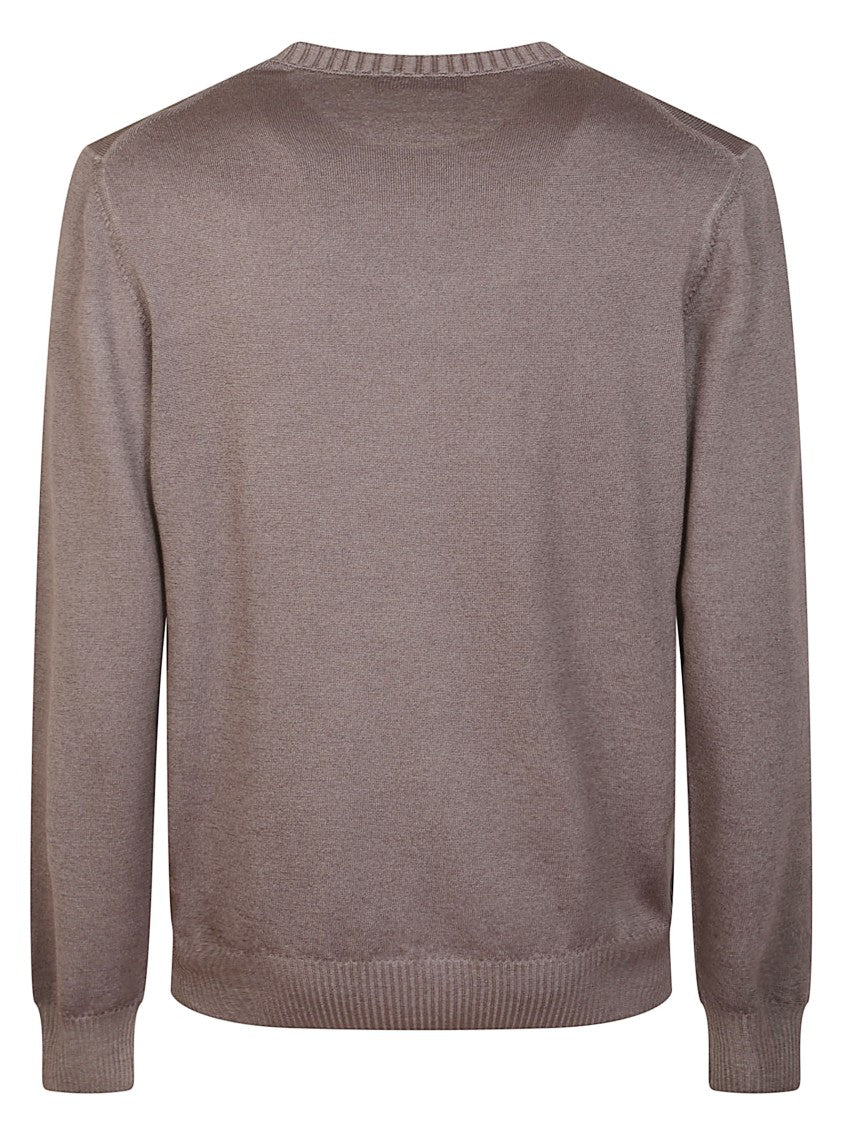 Fay Walnut Virgin Wool Sweater With Iconic Embroidered Logo