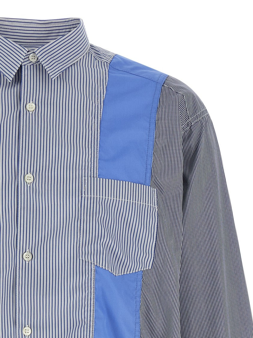 Comme Des Garçons Patchwork Patterned Cotton Poplin Shirt With Fringed Hem