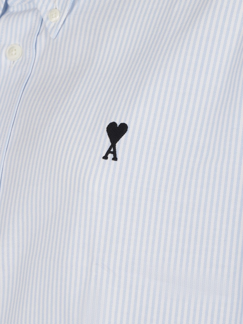 Ami Light Blue And White Striped Classic Shirt With Button-Down Collar