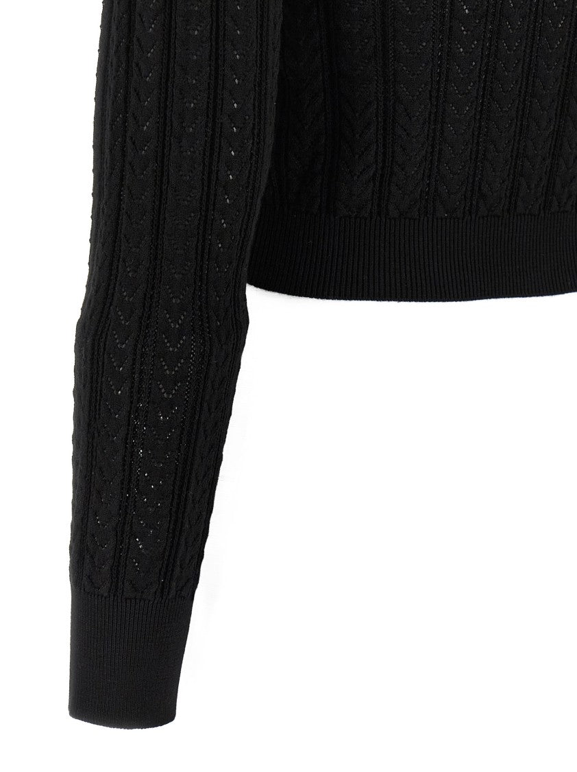 Alessandra Rich V-Neck Openwork Knit Cardigan
